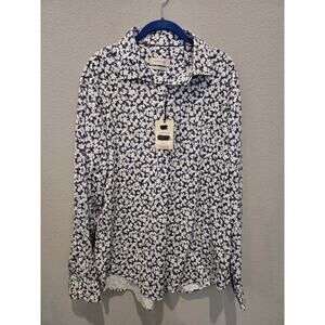 Bugatchi James Men's Floral Long Sleeve Button-Up Shirt Blue Size M